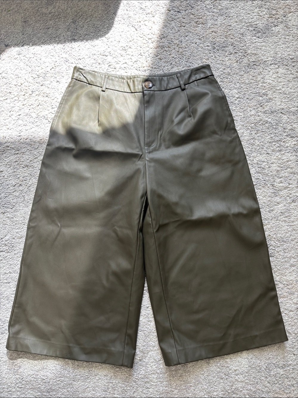 Plenty Olive Green Faux Leather Wide-Leg Culottes
